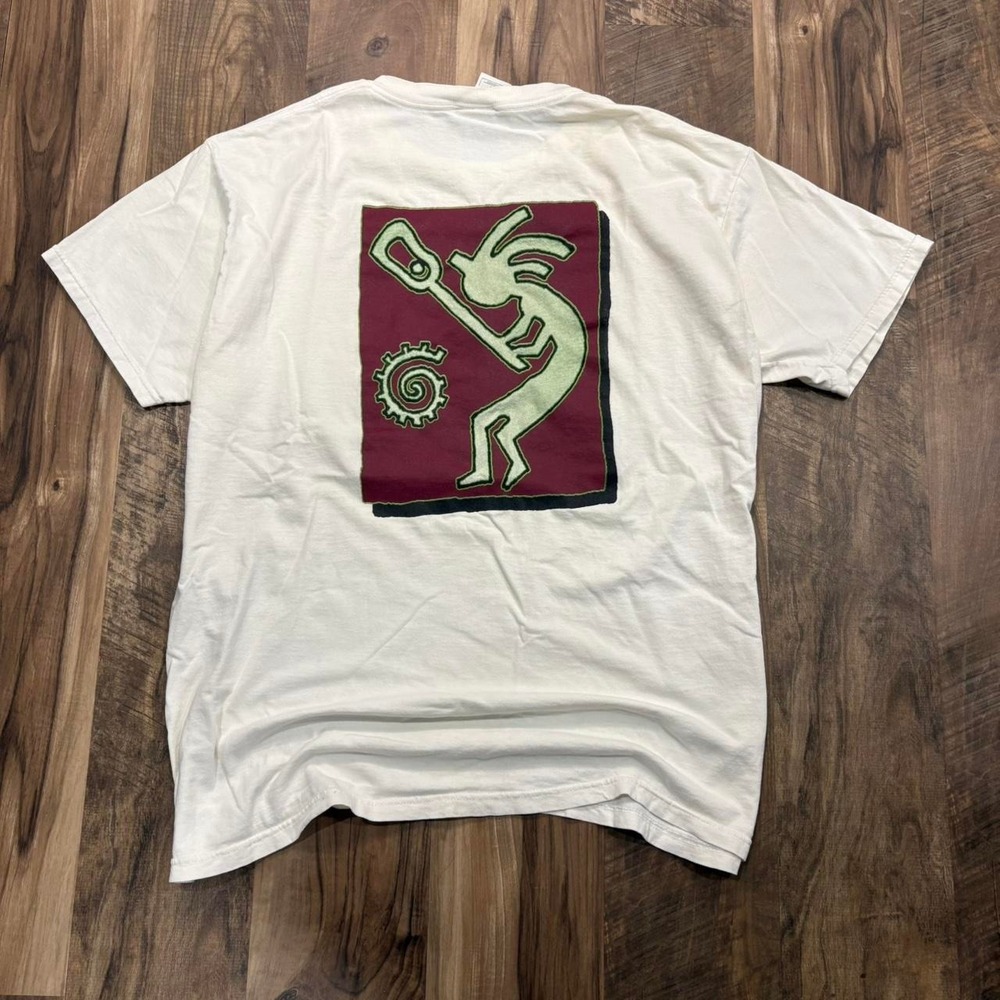 Vintage Y2K 90s Kokopelli Indigenous Tee White Tribal Art Aztec Mayan